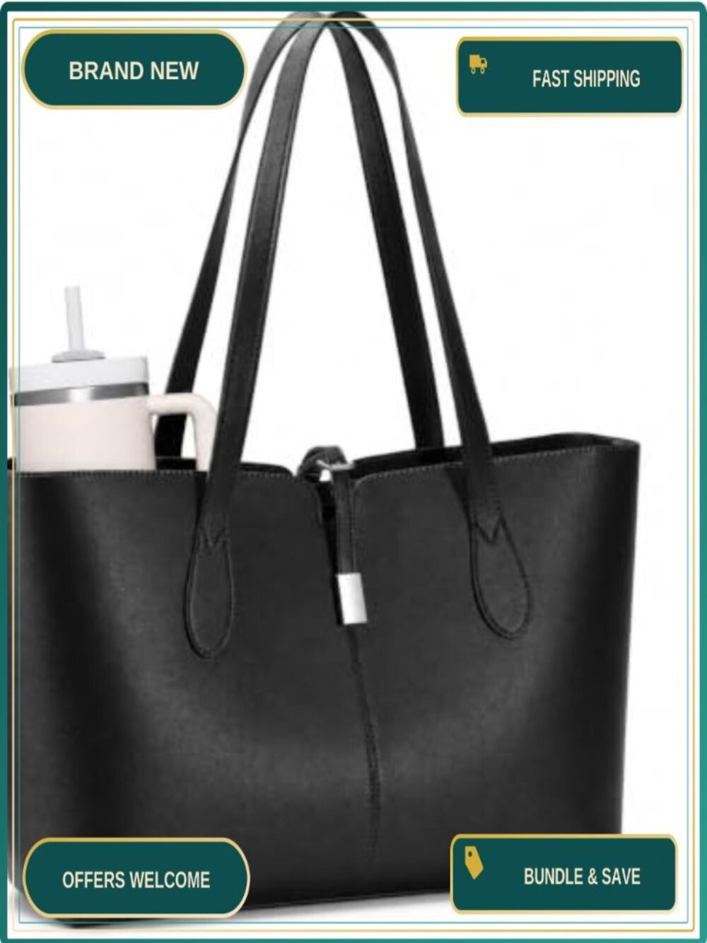 2-in-1 Tote Bag with Removable Laptop Sleeve Vegan Leather